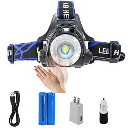 LED Headlight, Motion Sensor Headlamp Waterproof, with Rechargeable Batteries for Camping, Hiking, Fishing, Running