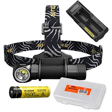 NITECORE HC33 1800 Lumens High Performance Versatile L-Shaped Headlamp, 1 x 3500mAh 8A 18650 Battery, UM10 Battery Charger, Lumen Tactical Battery Organizer