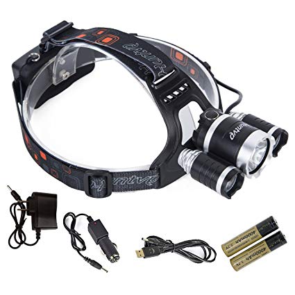 Huntvp 5000 Lumens Headlamp Rechargeable LED Flashlight Bright Headlight Torch 4 Modes Adjustable Head Lamp for Hiking Camping Riding Fishing Running Walking Bicycling Outdoors Light,3T6