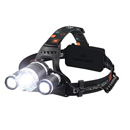 BoJo Super Bright 4 Modes 3 Cree T6 5000 Lumens Waterproof Outdoor Camping Head Torch led headlamp Hands-free Headlight Torch Flashlight with Rechargeable Batteries