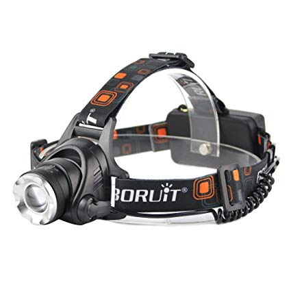 Boruit Outdoor Headlamp Zoomable-T6 LED Headlight Flashlight- Rechargeable, Waterproof & Bright - Hands-Free Comfortable Wearing Headlights- Perfect Head Lamp for Skiing, Camping, Running, Hiking