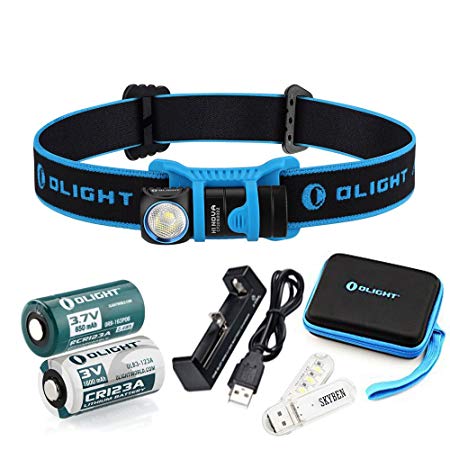 Olight H1 Nova Cree XM-L2 LED 500 Lumens Headlamps with CR123A Battery and 16340 Rechargeable Battery and Battery Charger and SKYBEN USB Light (Neutral White)