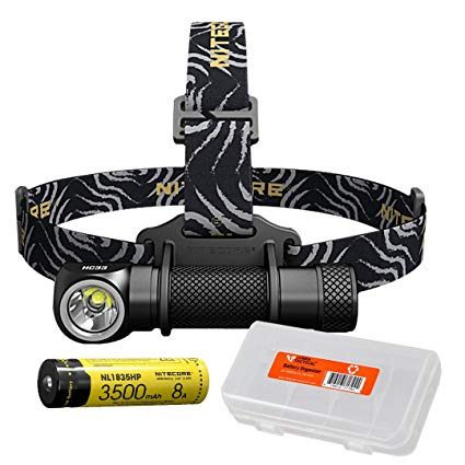 NITECORE HC33 1800 Lumen High Performance Versatile L-Shaped LED Headlamp includes 1 x 3500mAh 8A 18650 Battery and Lumen Tactical Battery Organizer