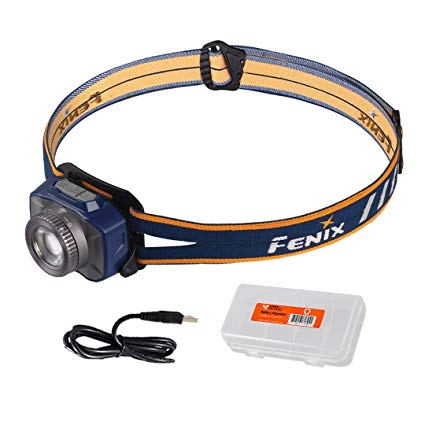 Fenix HL40R 600 Lumen Focusable Flood/Spotlight LED Rechargeable Headlamp with Lumen Tactical Battery & Cable Organizer (Blue)