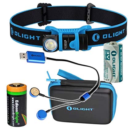 Olight H1 Nova CREE LED 500 lumen headlamp rechargeable bundle in carry case with with EdisonBright EBR70 battery and Olight UC charger