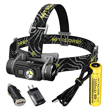 Nitecore HC60 1000 Lumen USB Rechargeable LED Headlamp, 3400 mAh 18650 included plus LumenTac Adapters and USB Charging Cable