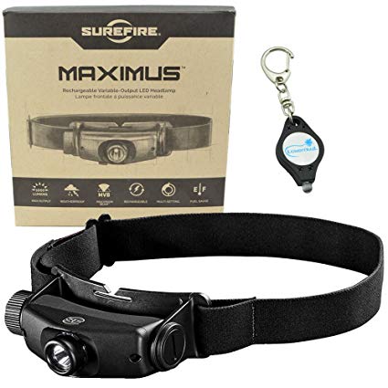 SureFire Maximus Rechargeable Variable-Output LED Headlamp 500 Lumens HS3-A-BK w/ Alliance Gadget Keychain Light