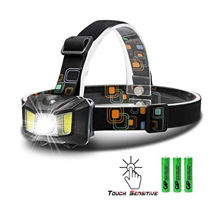 LETMY Headlamp LED- Touch Sensitive Switch Headlight - 4 Modes Headlight, Battery Powered Helmet Light for Camping, Running, Hiking and Reading, 3 AAA Batteries Included