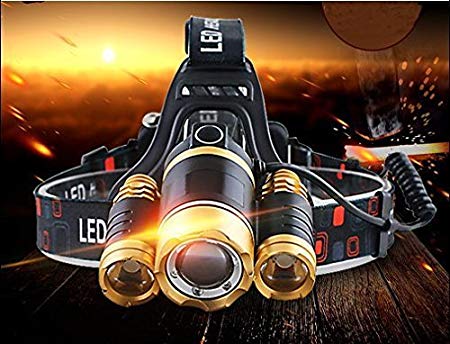 MinChen 5000LM Zoomable LED Headlamp High Power 3 xml T6 Led 4 Working Modes Rechargeable Headlamp Flashlight with 18650 Batteries and Chargers